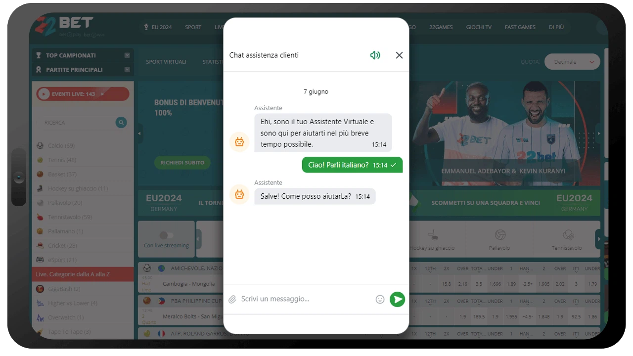 Supporto Ai Giocatori Del 22bet